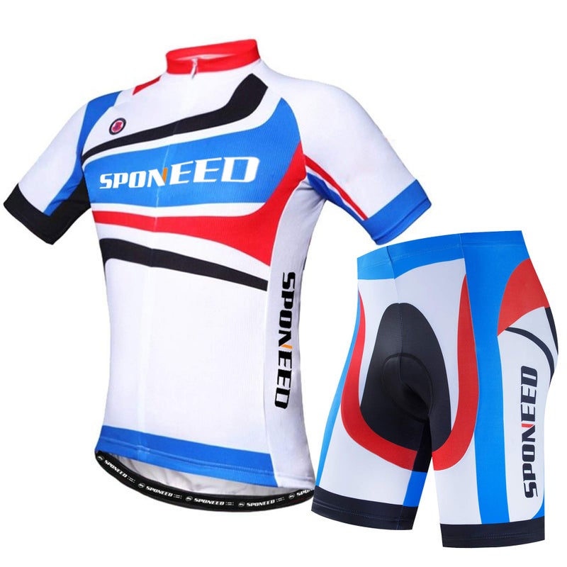 sponeed Bicycle Tshirt Men Biking Jersey and Short Pants Bike Clothes Summer Cycle Gear US L Blue Red - Image 1